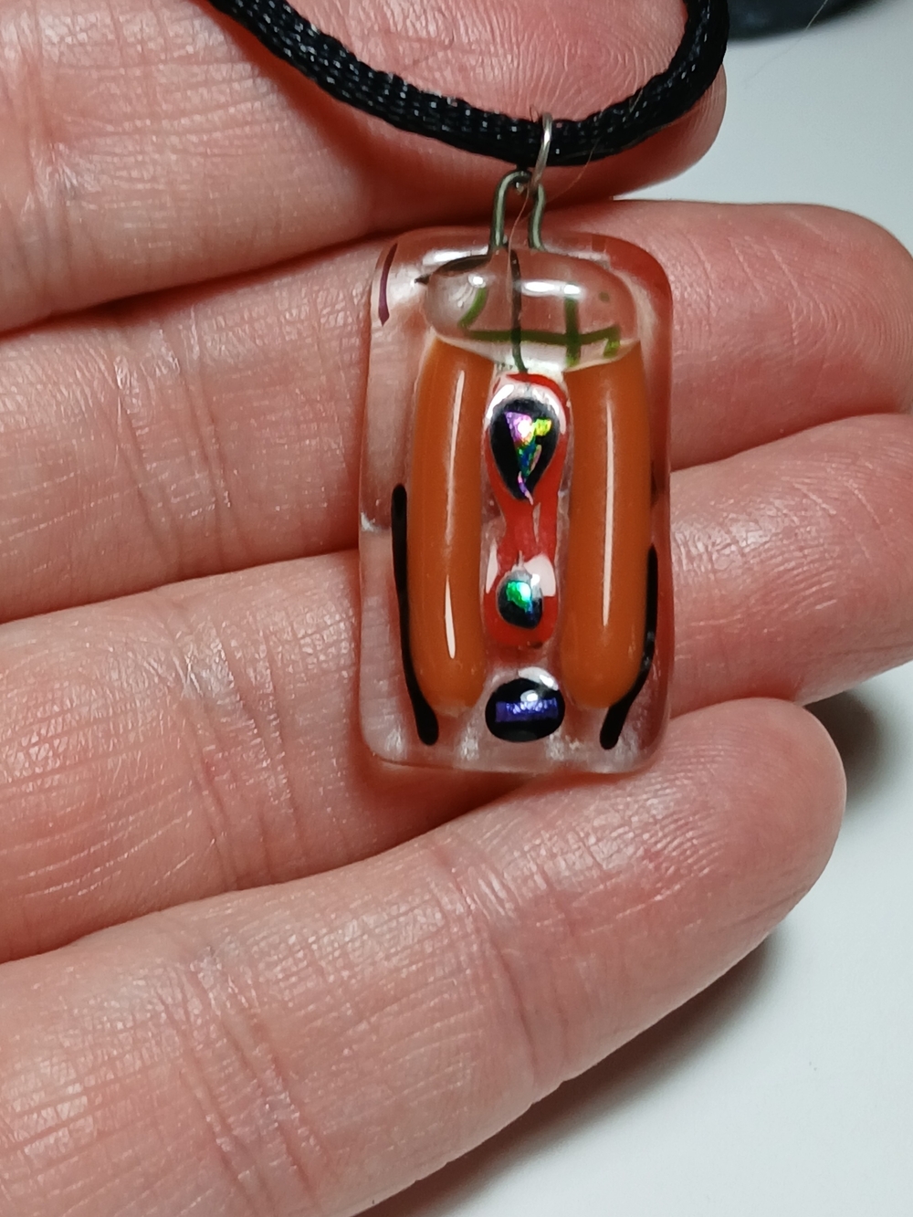 Handmade In Yucatan Mex - Orange Glass Pendant Necklace